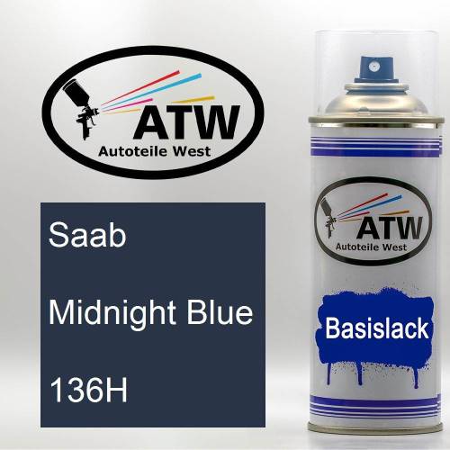 Saab, Midnight Blue, 136H: 400ml Sprühdose, von ATW Autoteile West.